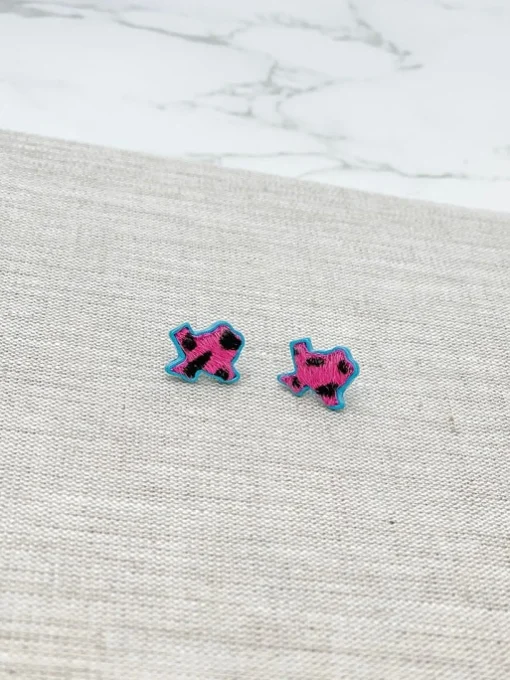 State of Texas Hot Pink Leopard Stud Earrings