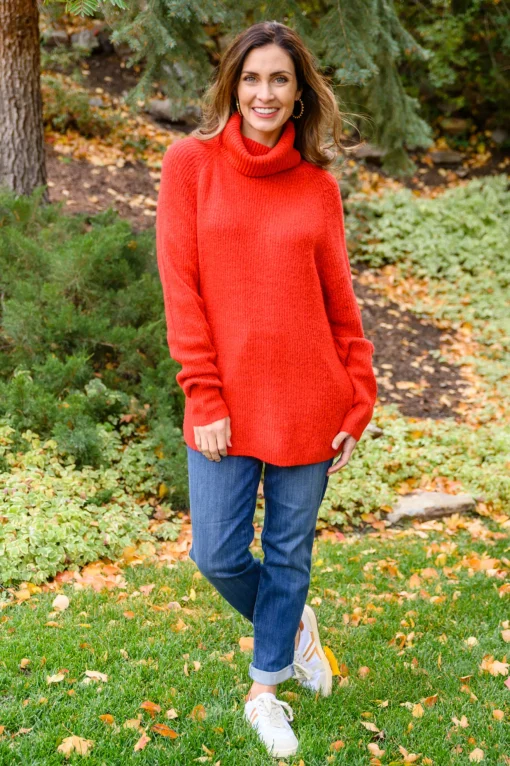 Steady Pace Roll Neck Sweater In Red