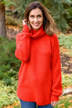 Steady Pace Roll Neck Sweater In Red