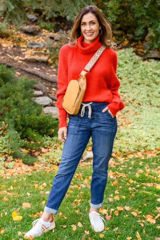 Steady Pace Roll Neck Sweater In Red