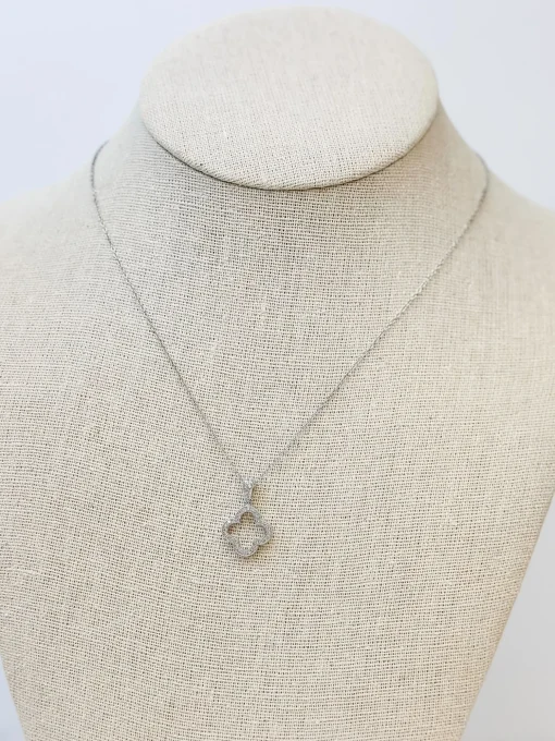 Sterling Silver Pave Quatrefoil Pendant Necklace