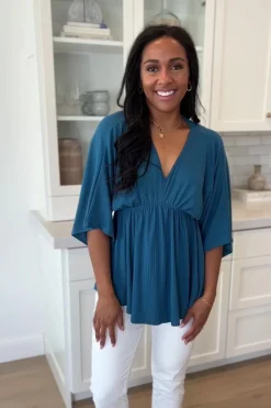 Storied Moments Draped Peplum Top in Teal (Ships in 1-2 Weeks)
