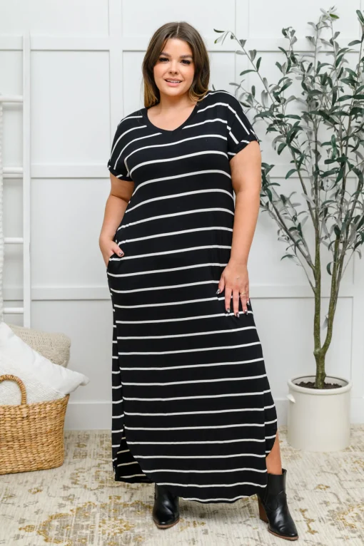 Striped Maxi Dress In Black