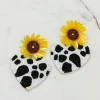 Sunflower Post Cow Print Heart Dangle Earrings