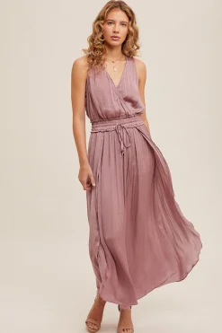 Surplice Neck Satin Maxi Dress by Mystree