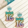 'Sweet 16' Birthday Balloon Dangle Earrings - Blue & Purple