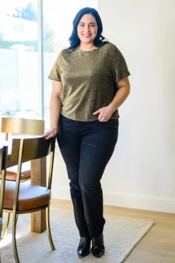 Sweetly Twinkle Short Sleeve Knit Top In Black