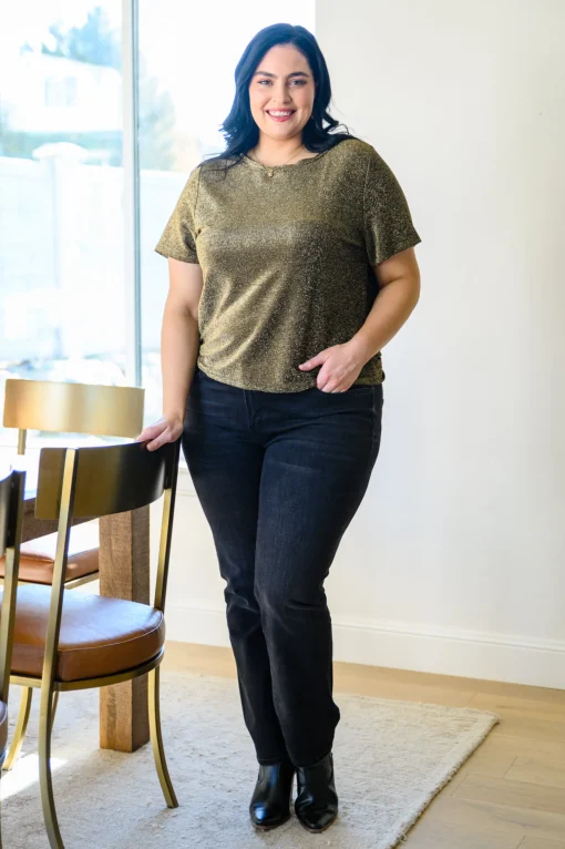 Sweetly Twinkle Short Sleeve Knit Top In Black