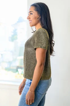 Sweetly Twinkle Short Sleeve Knit Top In Black
