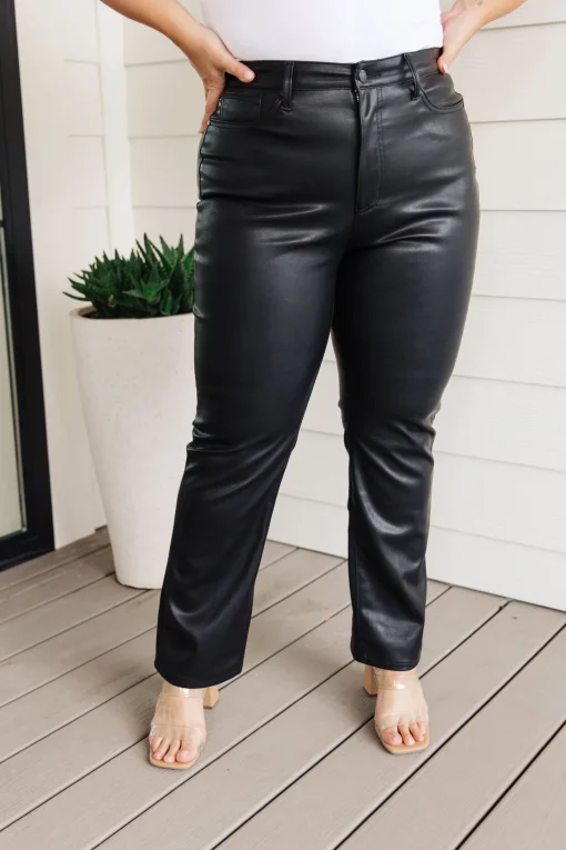 Tanya Control Top Faux Leather Pants in Black by Judy Blue