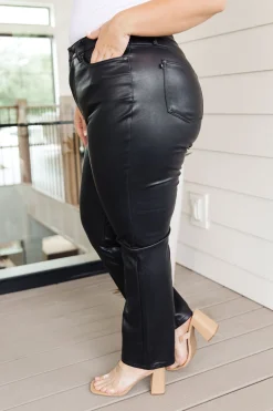 Tanya Control Top Faux Leather Pants in Black by Judy Blue