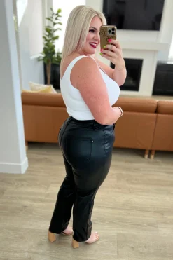 Tanya Control Top Faux Leather Pants in Black by Judy Blue
