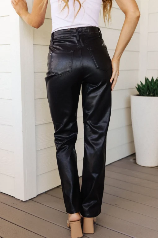 Tanya Control Top Faux Leather Pants in Black by Judy Blue