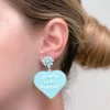 'Teach Love Inspire' Heart Dangle Earrings - Blue