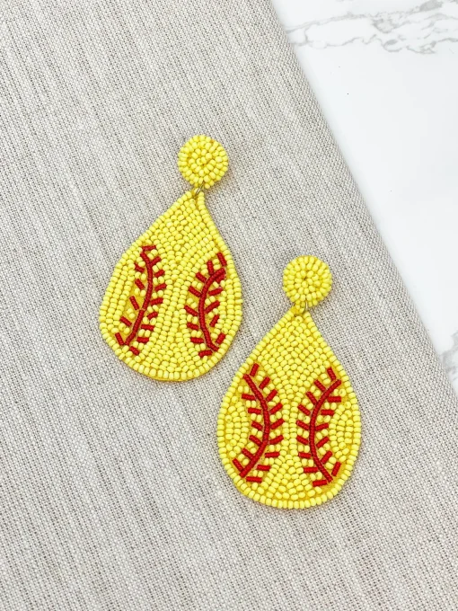 Teardrop Beaded Softball Dangle Earrings