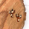 Textured Gold Metallic Cactus Dangle Earrings in Brown