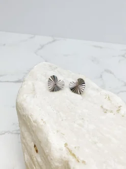 Textured Heart Stud Earrings - Silver