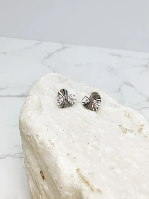 Textured Heart Stud Earrings - Silver