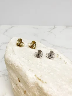 Textured Heart Stud Earrings - Silver