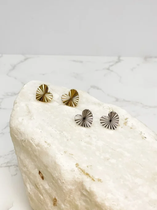 Textured Heart Stud Earrings - Silver
