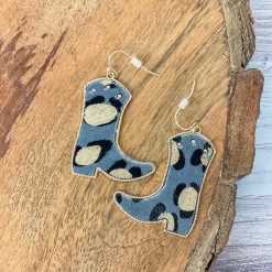 Textured Rodeo Boots Dangle Earrings - Gray
