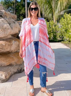 Tie Dye Tassel Kimono - Pink