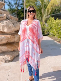 Tie Dye Tassel Kimono - Pink