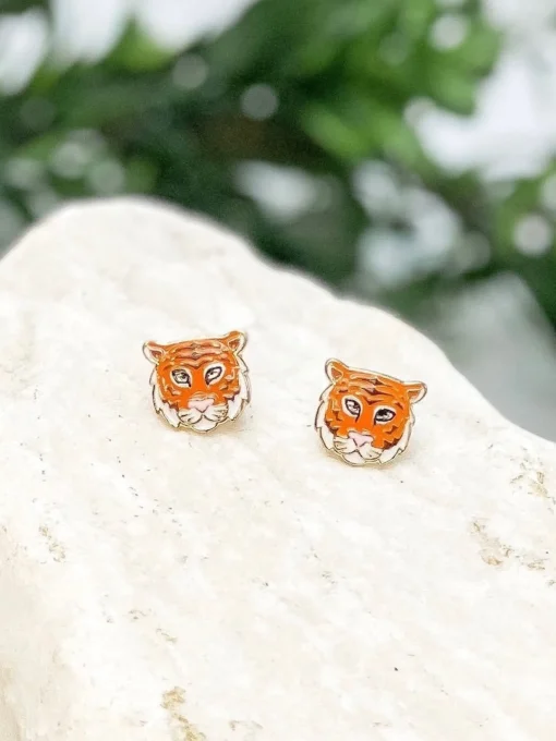 Tiger Enamel Stud Earrings
