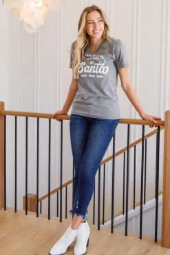 To The Window Graphic V Neck Tee In Gray