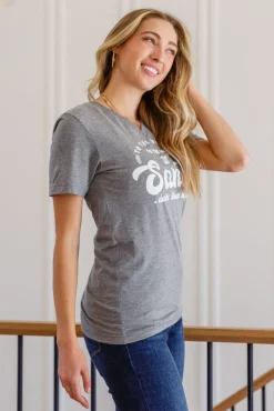 To The Window Graphic V Neck Tee In Gray