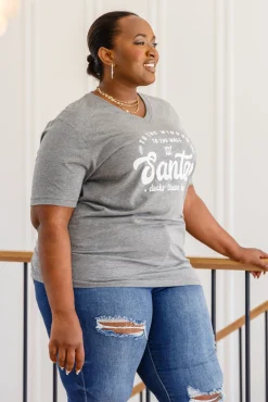To The Window Graphic V Neck Tee In Gray