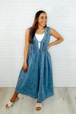 Too Cool For Fools Wide Leg Jumpsuit in Denim - 4/1