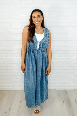 Too Cool For Fools Wide Leg Jumpsuit in Denim - 4/1