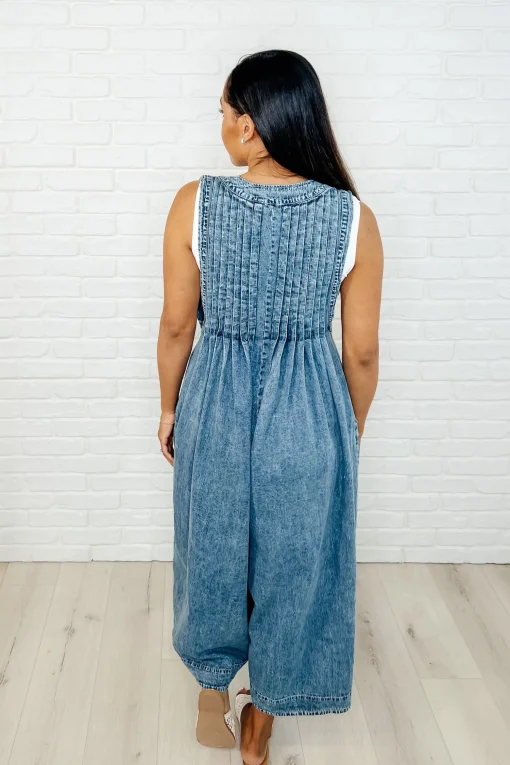 Too Cool For Fools Wide Leg Jumpsuit in Denim - 4/1