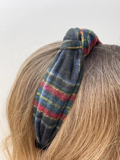 Top Knot Tartan Plaid Headband - Black