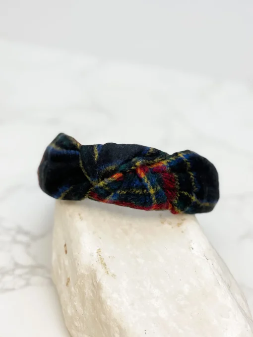 Top Knot Tartan Plaid Headband - Black