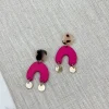 Tortoise Post Half Moon Dangles - Hot Pink