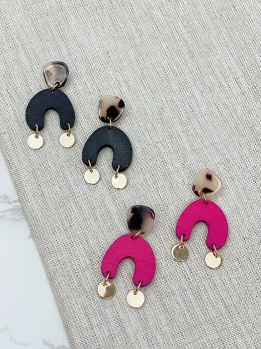 Tortoise Post Half Moon Dangles - Hot Pink