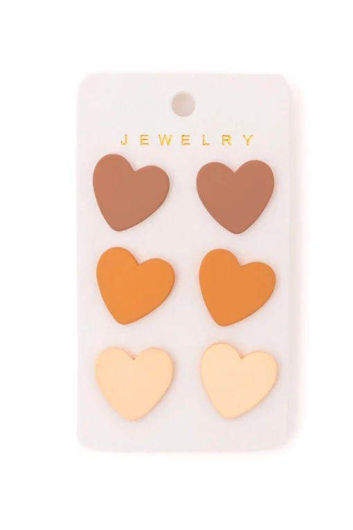 Triple Hearts Studs in Brown