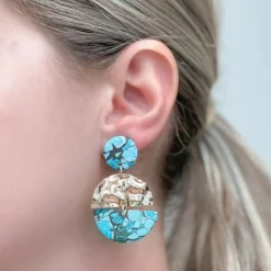 Turquoise & Gold Geometric Clay Dangles - Circle