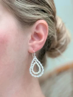 Twisted Double Teardrop Pearl Dangle Earrings - Silver