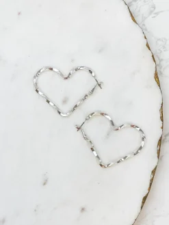 Twisted Heart Hoop Earrings - Silver
