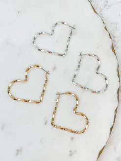 Twisted Heart Hoop Earrings - Silver