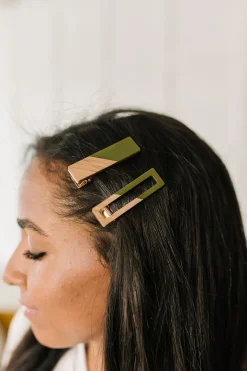 Two Tone Hair Clip Set in Green (Ships in 1-2 Weeks)