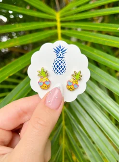 Vacation Pineapple Signature Enamel Studs by Prep Obsessed