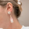Valentine's Rose Bottle Pearl Cluster Drop Earrings