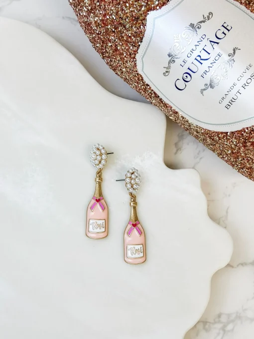 Valentine's Rose Bottle Pearl Cluster Drop Earrings