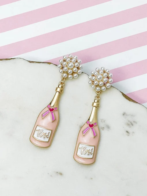 Valentine's Rose Bottle Pearl Cluster Drop Earrings