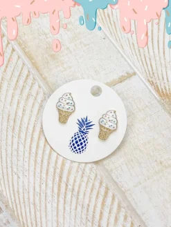 Vanilla Swirl Ice Cream Cone Signature Enamel Studs by Prep Obsessed