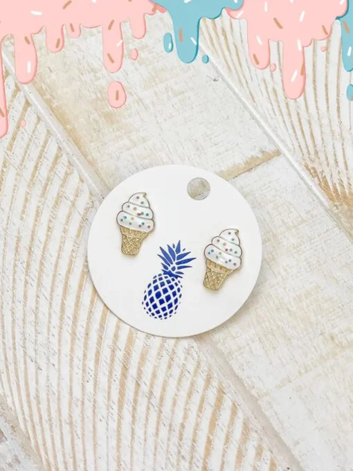 Vanilla Swirl Ice Cream Cone Signature Enamel Studs by Prep Obsessed